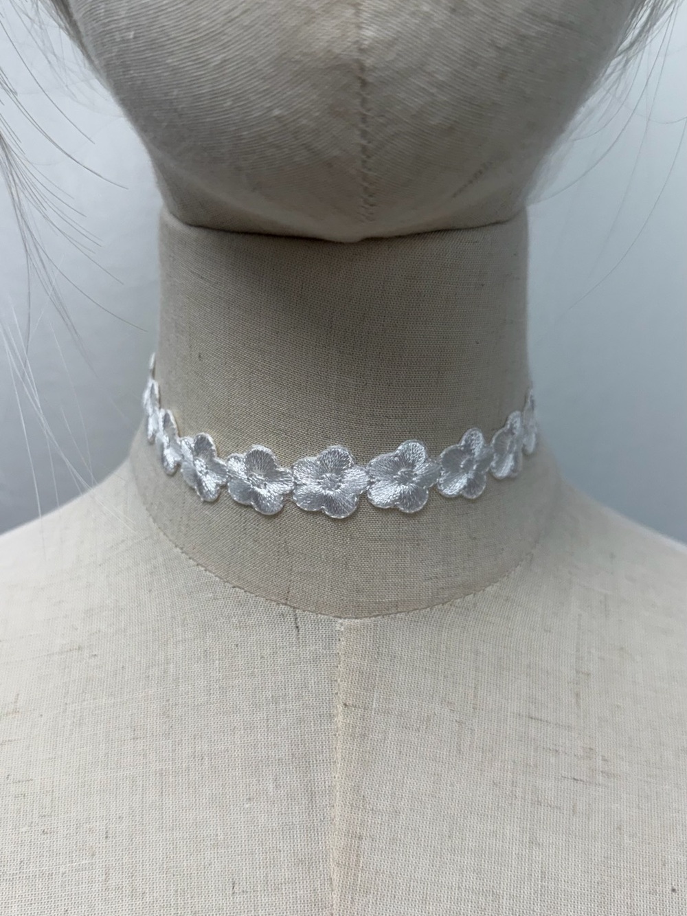 White Floral Choker Necklace Embroidered Flower Lace Coquette Adjustable
